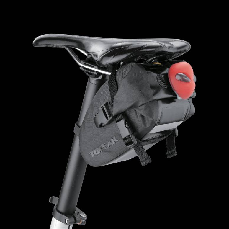 Topeak Drybag Wedge Straps waterproof bike seat bag accessories with QuickClick fixer and tail light strap, shown in the image.