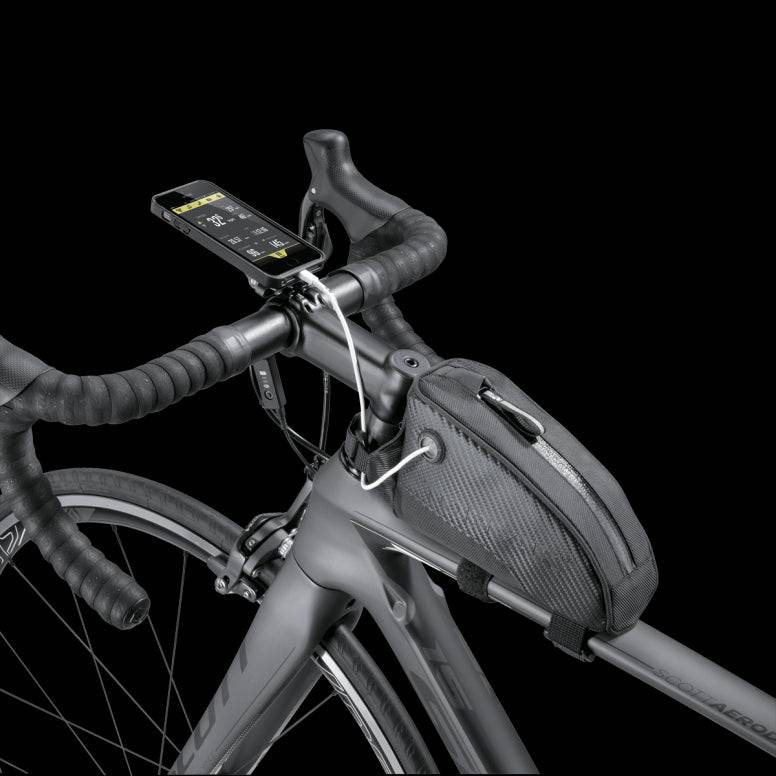 Topeak Fuel Tank Top Tube Bag for cycling essentials with cable access, compact accessories storage for bikes.