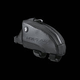 Topeak Fuel Tank top tube bag with cable access for cycling essentials, mounted on a bicycle frame.
