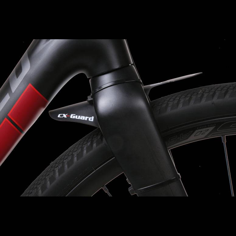 Black Rapid Racer CX-Guard front mudguard for cantilever and disc brakes, bike accessories by RRP, mounted on a bicycle.