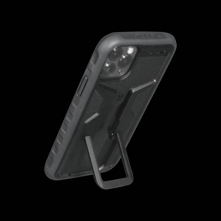 Topeak Ridecase for iPhone 11 Pro with adjustable mount and wireless charging feature, showing the durable bike phone accessory.