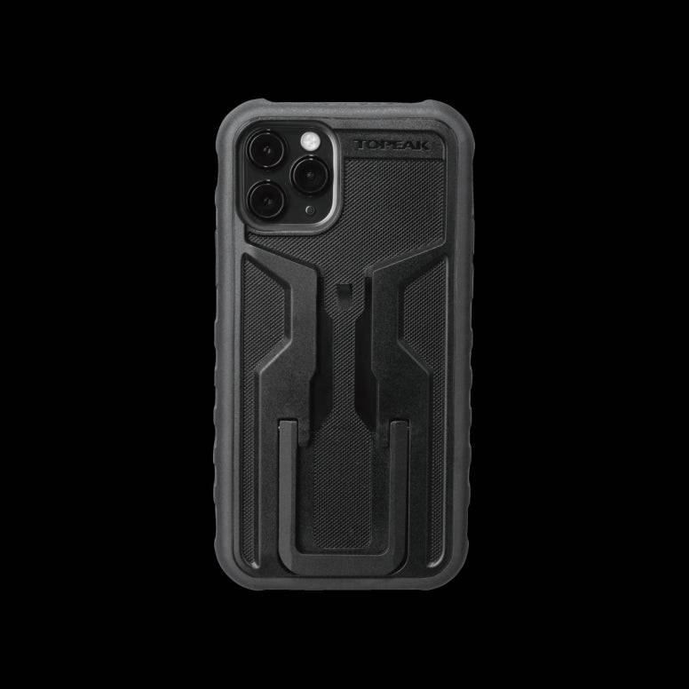 Topeak Ridecase for iPhone 11 Pro with adjustable mount and wireless charging feature, showing the protective phone holder and mount.