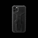 Topeak Ridecase for iPhone 11 Pro Max with QuickClick™ mount and wireless charging, shown on a smartphone.