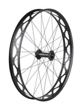 Trek Mulefut 80 27.5-inch MTB rear wheel with Sun Rims and RapidDrive108 technology, featuring black spokes and rim detail.