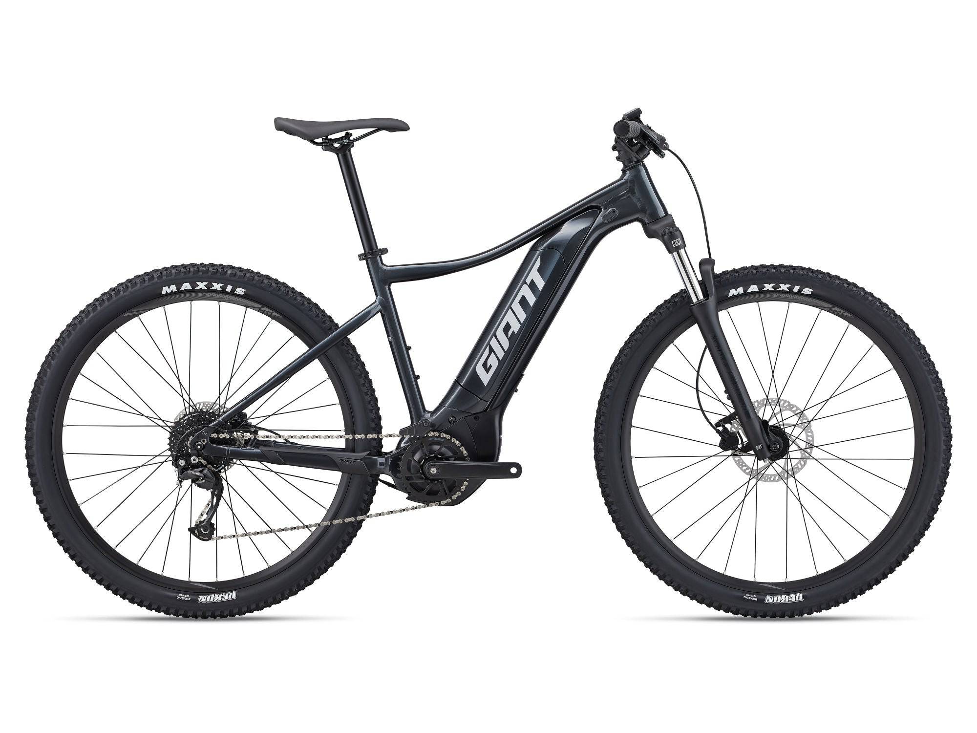 Giant Talon E+ 29 3 electric mountain bike with pedal-assist, black frame, and knobby tires suitable for trail riding.