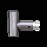 Topeak AirBooster Compact CO2 inflator for Presta and Schrader valves with dust cap, shown with nozzle and valve adapters.