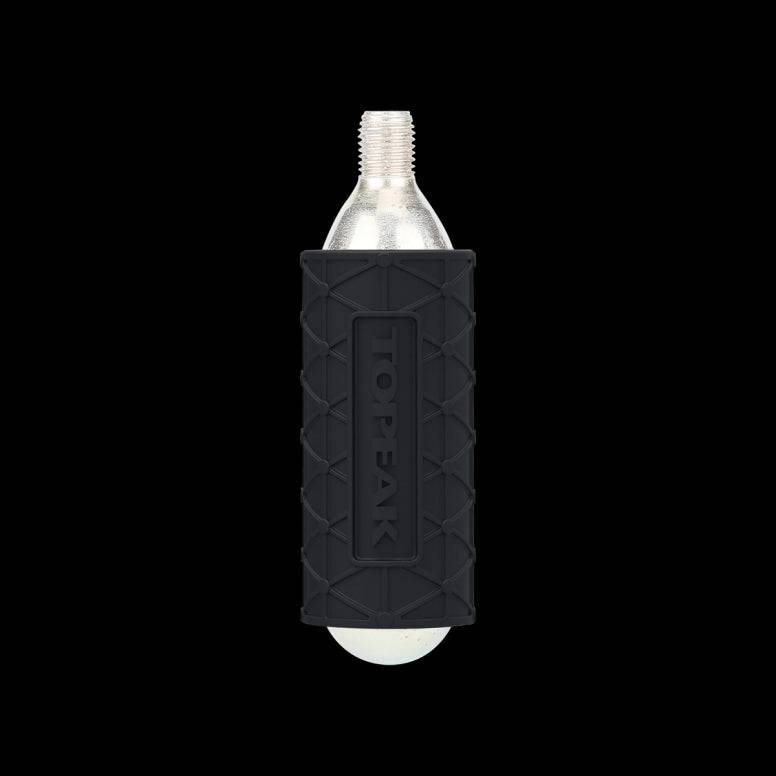 Pair of Topeak silicone CO2 cartridge sleeves for inflator protection, showcasing smooth, flexible covers for bicycle inflator accessories.