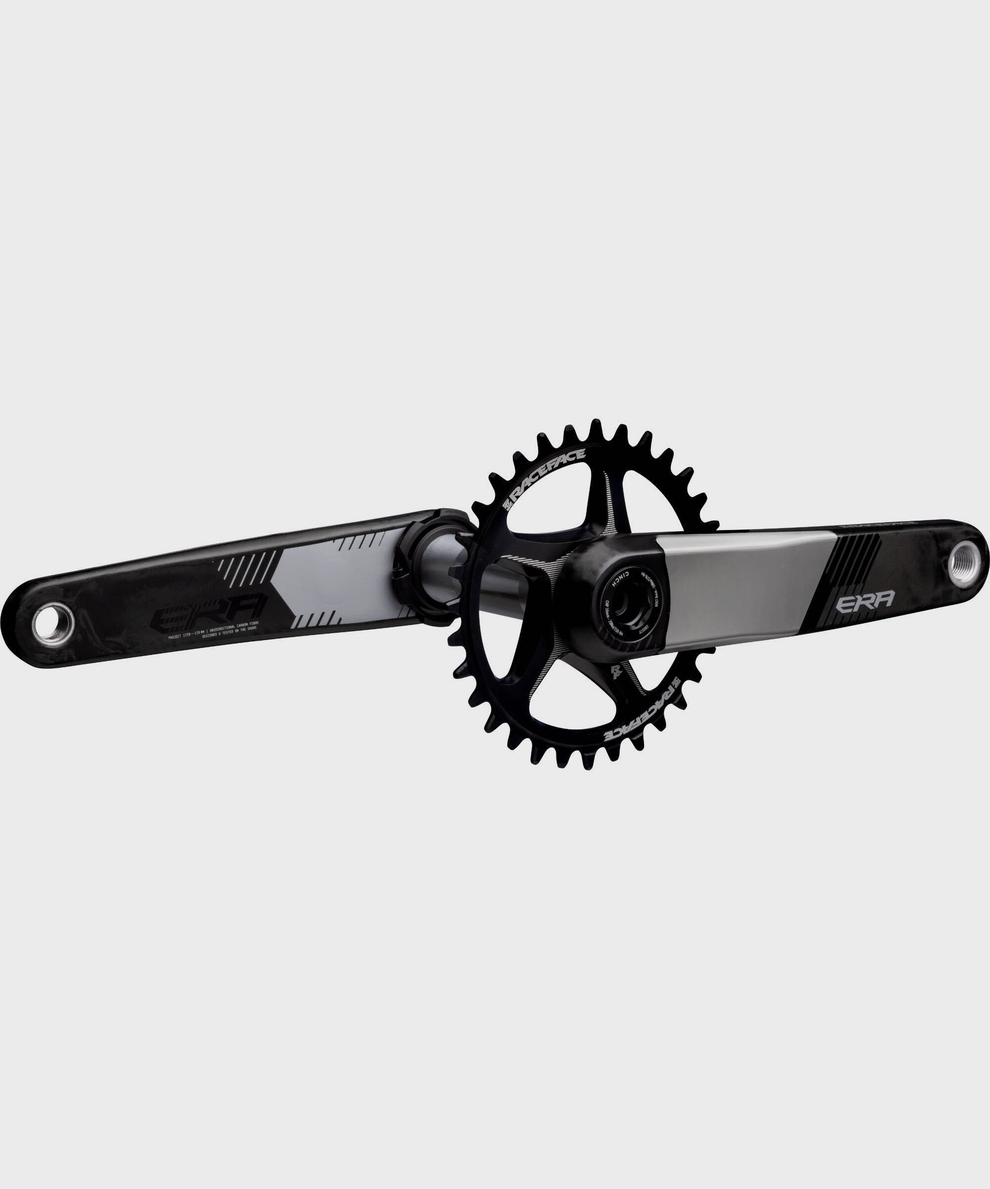 Race Face ERA 136mm carbon MTB crank arms, durable performance bike components, black finish, lightweight and strong for mountain biking.