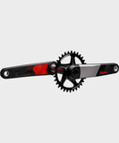 Race Face Era 136mm mountain bike crank arms, durable and stiff MTB components, shown installed on a bike.