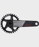 Race Face Era 136mm MTB crank arms, durable and stiff mountain bike components, shown installed on a mountain bike.