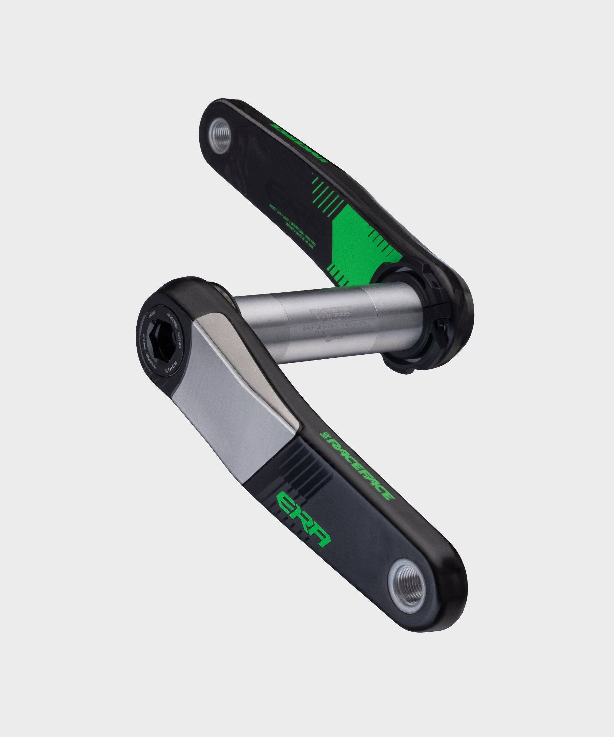 Race Face Era 136mm MTB crank arms, durable and stiff mountain bike components, shown in black with textured finish.