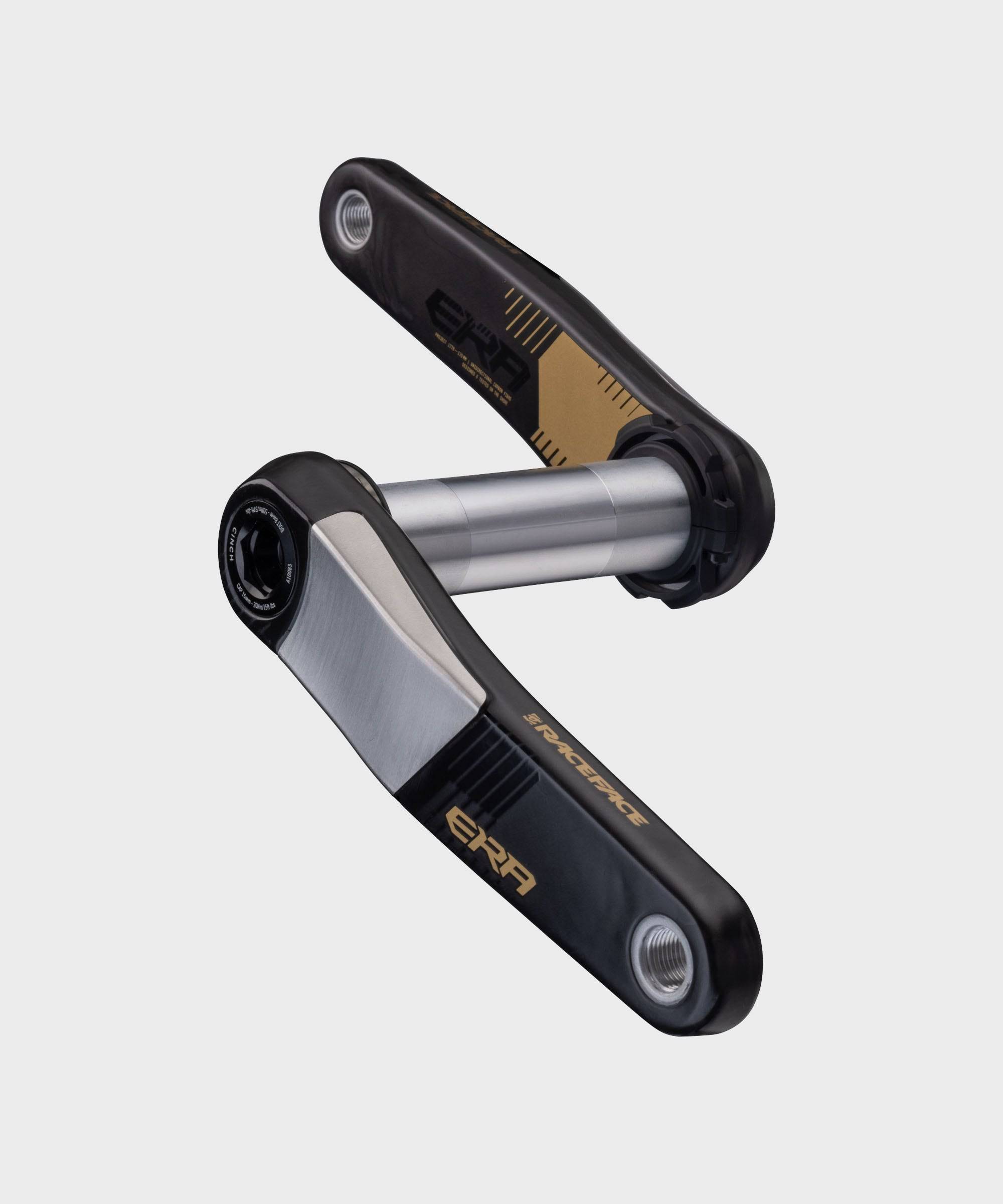 Race Face ERA 136mm carbon MTB crank arms, lightweight and durable bicycle components, shown in close-up.