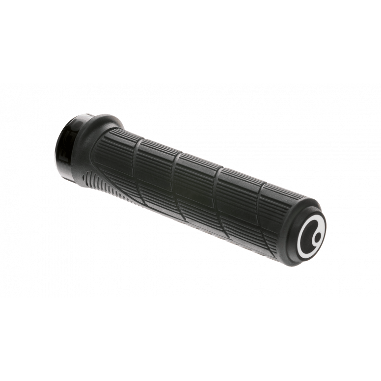Ergon GD1 Evo Factory MTB grips with carbon-friendly CNC aluminum clamps, ergonomic design for mountain biking comfort.