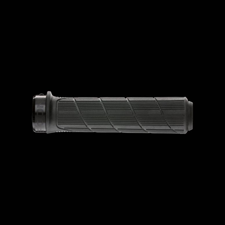 Ergon GD1 Evo Factory MTB grips with carbon-friendly CNC aluminum clamps, featuring ergonomic design and textured surface for grip.