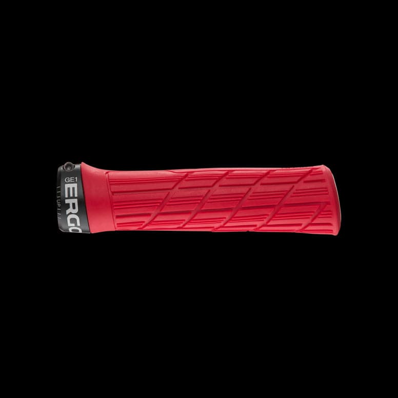 Ergon GE1 Evo bike grips with ergonomic design and durable rubber compound, suitable for comfortable cycling.