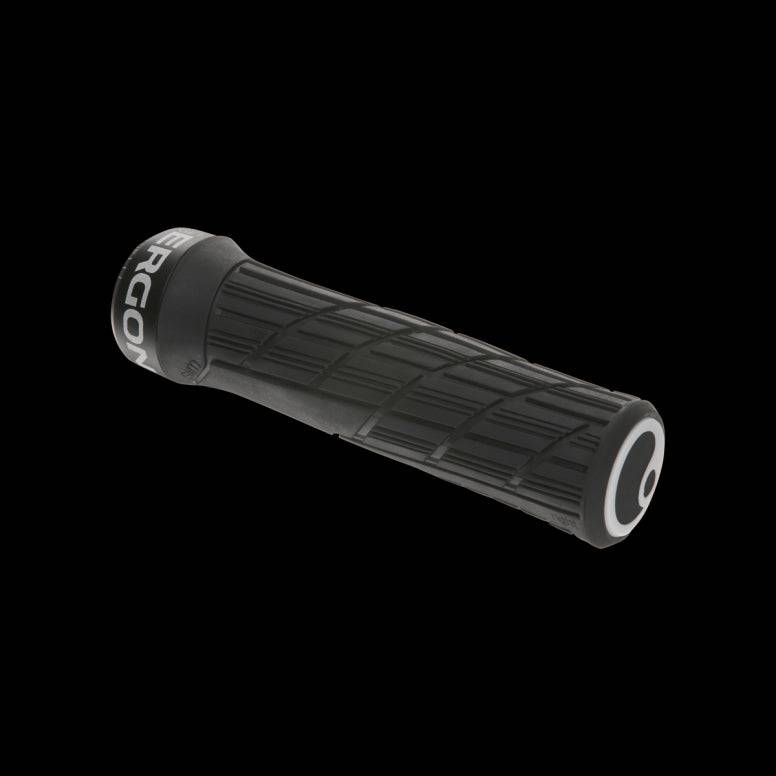 Ergon GE1 Evo ergonomic bike grips with GravityControl rubber and CNC clamps, designed for comfortable cycling.