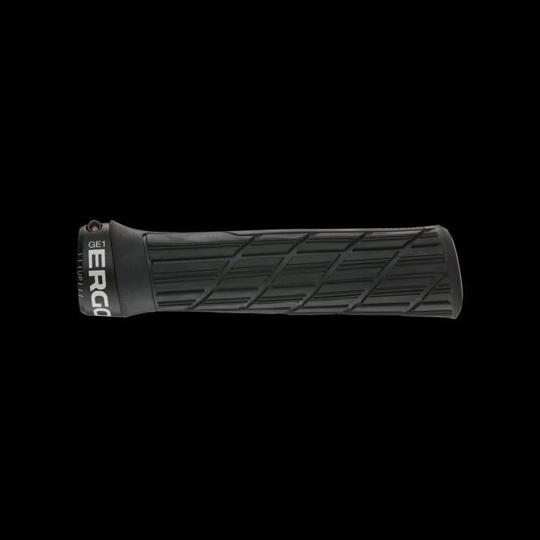 Ergon GE1 Evo ergonomic bike grips with GravityControl rubber and CNC clamps, designed for comfortable cycling.