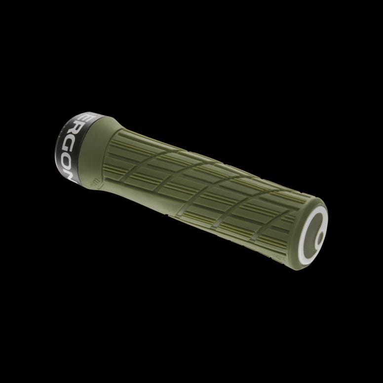 Ergon GE1 Evo bike grips with ergonomic design and durable rubber compound, suited for comfortable cycling.