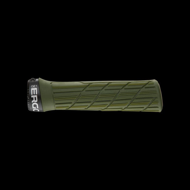 Ergon GE1 Evo bike grips with ergonomic design and durable rubber compound, suitable for comfortable cycling.