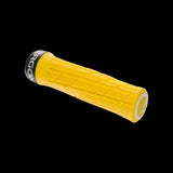 Ergon GE1 Evo bike grips with ergonomic design and durable rubber compound, shown mounted on a bike handlebar.