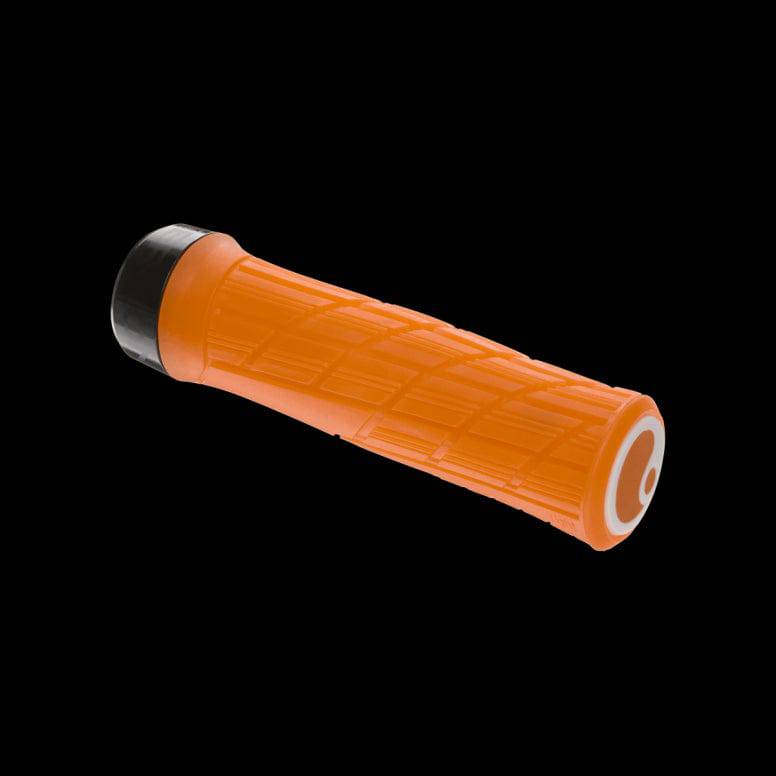 Ergon GE1 Evo Factory ergonomic bike grips with CNC clamps on wide riser handlebars, designed for comfortable riding.