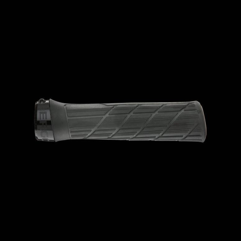 Ergon GE1 Evo Factory ergonomic downhill mountain bike grips on wide riser handlebars, designed for comfort and control.