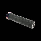 Ergon GE1 Evo Factory ergonomic bike grips with CNC clamps, designed for wide riser handlebars, showcasing textured rubber surface.