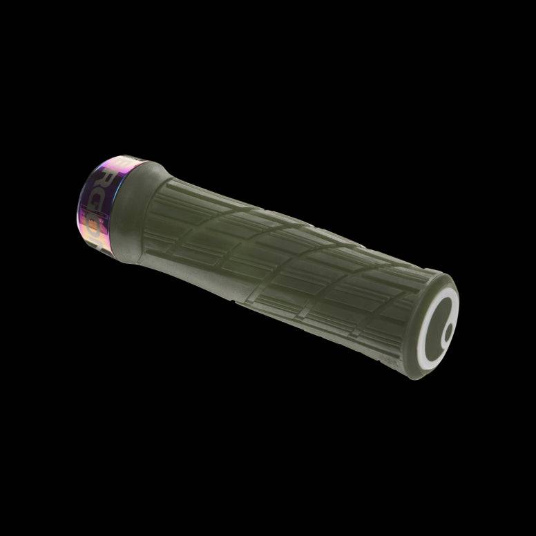Ergon GE1 Evo Factory ergonomic grips with CNC clamps for wide riser handlebars, designed for comfortable bike handling.