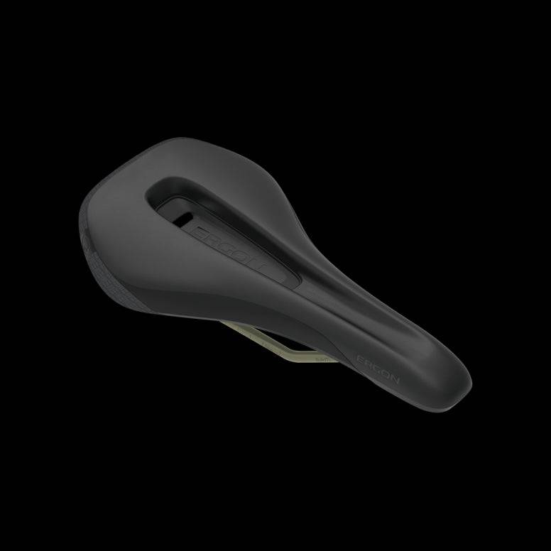 Ergon SM Enduro Men Pro Titanium saddle with ergonomic design for comfort and precision riding, shown from side view.