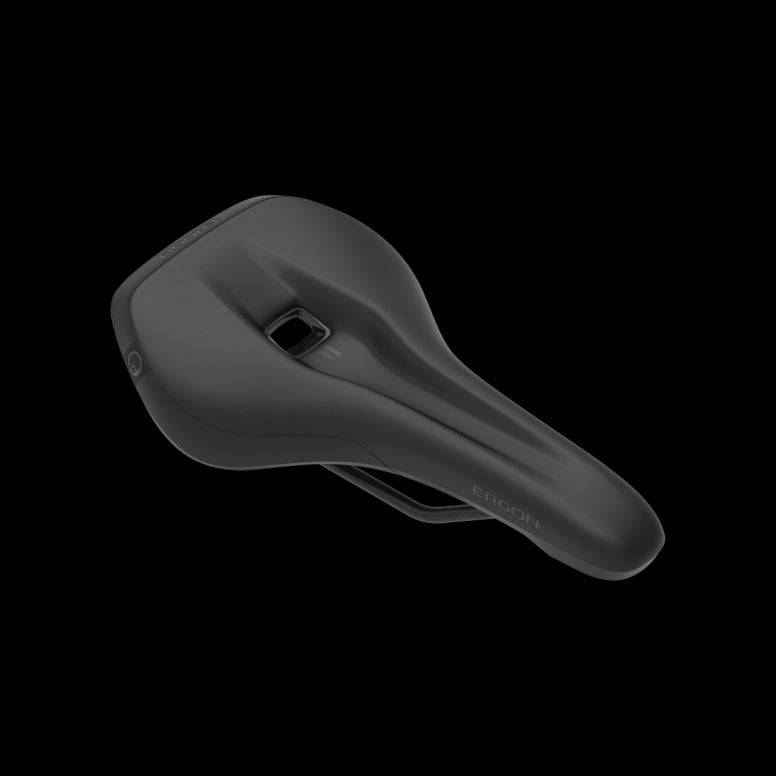 Ergon SMC Men MTB saddle, ergonomic mountain bike seat designed for comfort and support, shown from a side view.