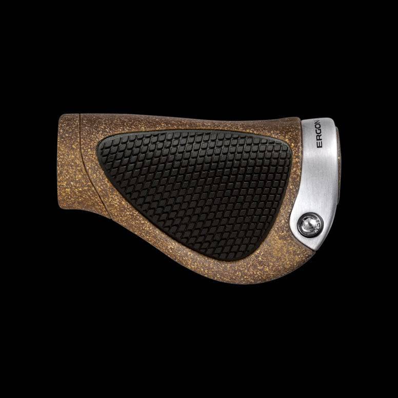 Ergon GP1 Biokork bike grips with ergonomic design and eco-friendly cork material, providing comfortable bike handlebar support.