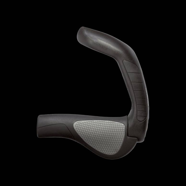 Ergon GP5 ergonomic bike grips with multiple hand positions and rubber inserts, designed for comfortable cycling.