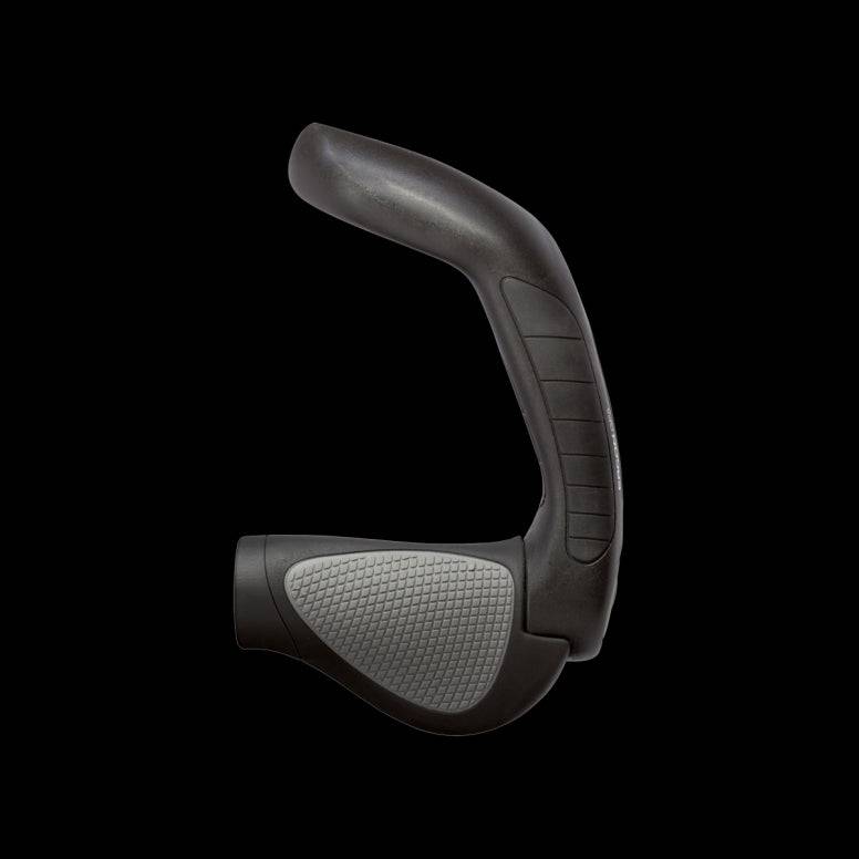 Ergon GP5 ergonomic bike grips with multiple hand positions and rubber inserts for comfortable cycling.