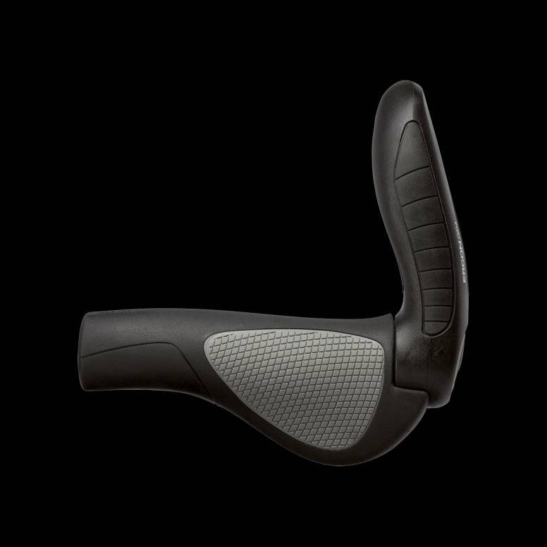 Ergon GP4 adjustable bike grips with four-finger bar ends for enhanced comfort and control on cycling handlebars.