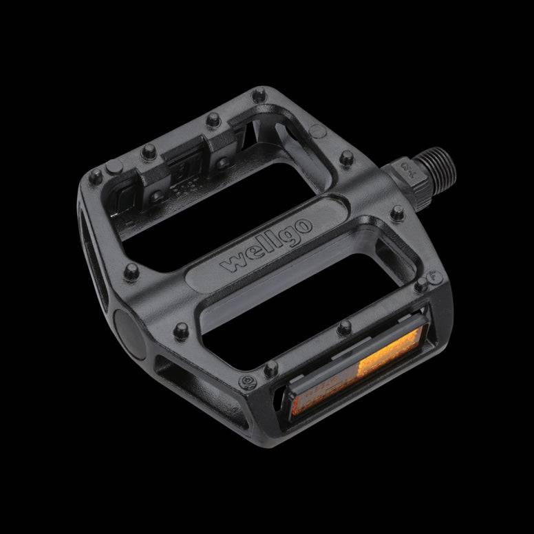 System Ex MP350 alloy flat pedals for MTB and BMX, featuring CNC CroMo spindles and durable construction.