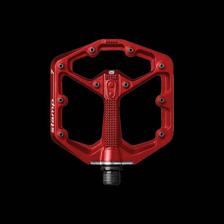 Crank Brothers Stamp 7 flat mountain bike pedal with adjustable pins and durable aluminum body for enhanced grip and control