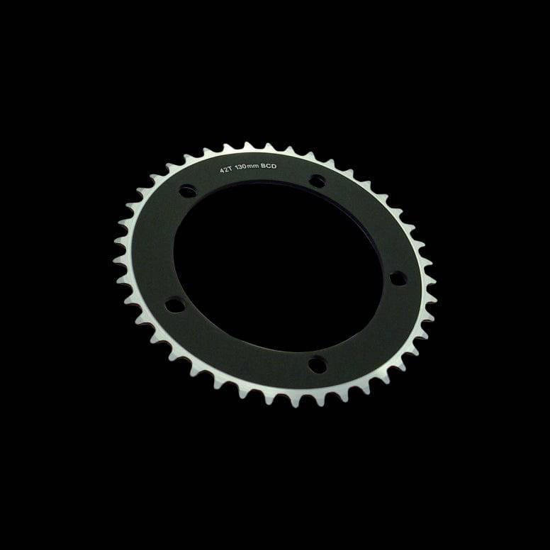System EX chainring for 130 PCD cranksets, compatible with 1/2 x 1/8 chains, bike component, silver finish, durable metal construction