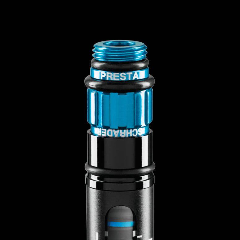 Crankbrothers Klic HV silver mini pump with flexible hose for high-volume bike tires, compact and portable cycling accessory.