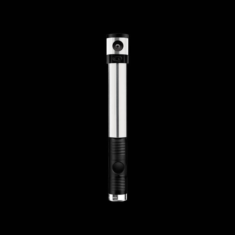 Crankbrothers Klic HV Silver mini pump with flexible hose for high-volume bike tires, compact and durable bicycle pump accessory.