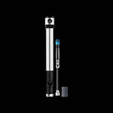 Crankbrothers Klic HV bike pump with gauge and CO2 inflator, silver aluminum cycling accessory for tire inflation.