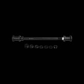 Topeak Journey TX Axle Kit M12 x 1.75mm black for through axle bikes and trailers, shown in a close-up image.