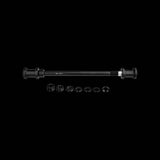 Topeak Journey TX M12 x 1.5mm axle kit for through axle bikes, black, with multiple components and tools for bike maintenance.