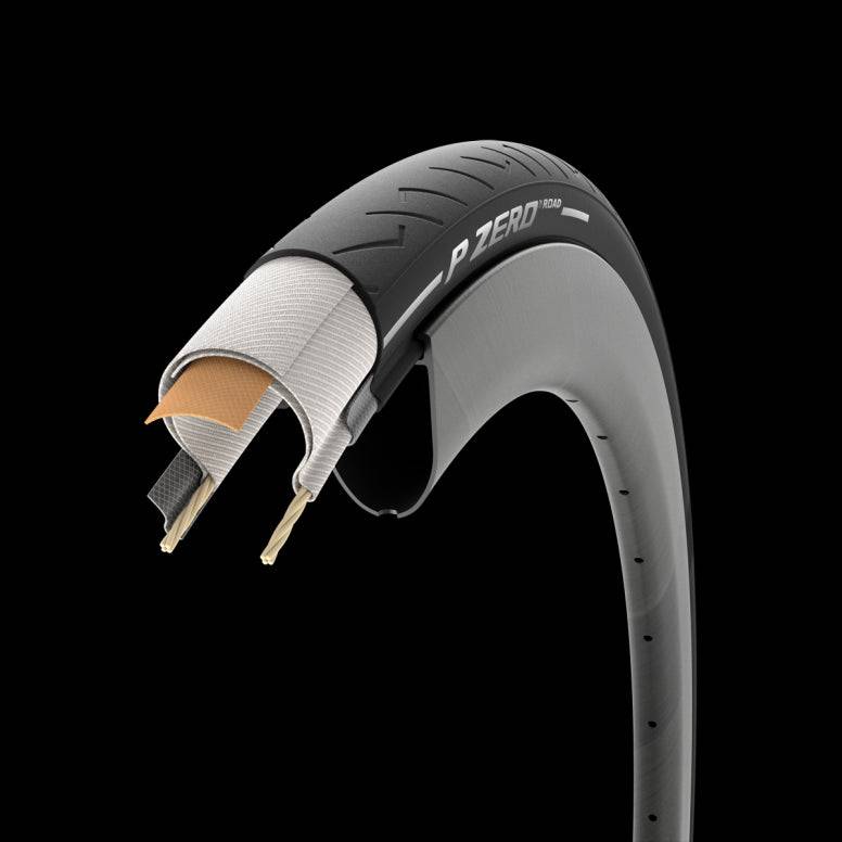 Pirelli P Zero Road tubetype tire with Evo compound and TechBELT puncture protection, designed for high-performance cycling.