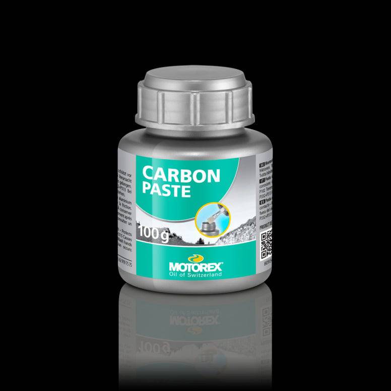 Motorex Workshop Carbon Paste for bike carbon and aluminum component assembly, in a container with a black lid.