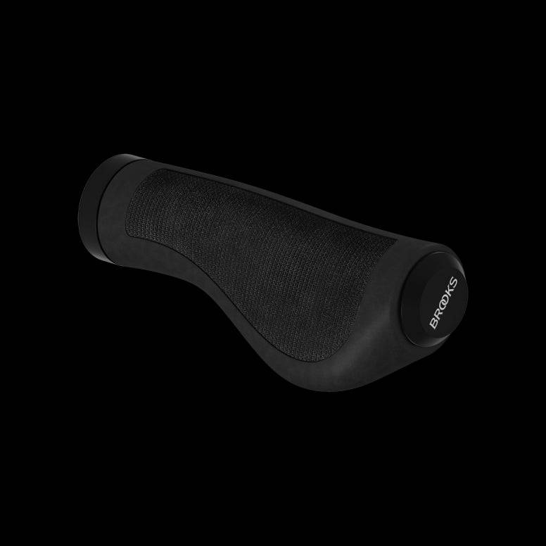 Brooks Cambium ergonomic bike grips in black, 130mm, designed for comfort and control on bicycle handlebars.