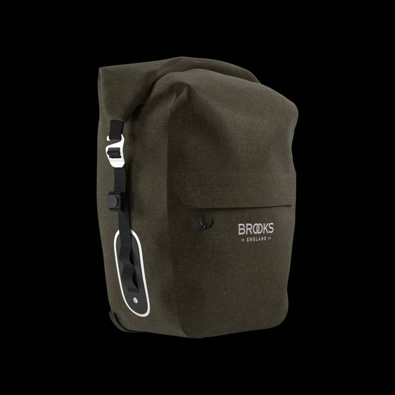 Brooks Scape waterproof pannier with Klick Fix® attachment for bike racks, designed for durable bike accessories.