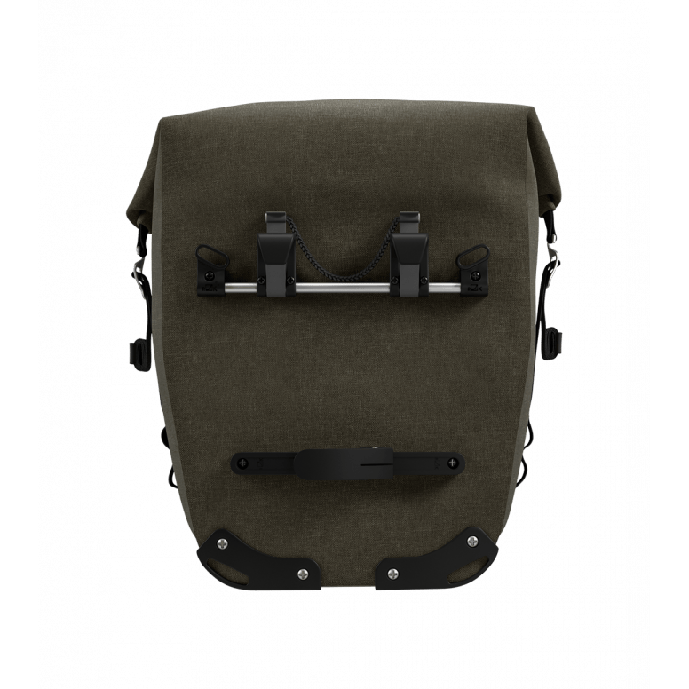 Brooks Scape waterproof pannier with Klick Fix attachment for bike racks, designed for durable, weatherproof cycling gear storage.