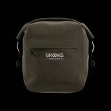 Brooks Scape waterproof bike pannier with Klick Fix attachment, designed for bike racks, in durable black with reflective details.