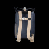Brooks Pickwick roll-top backpack with laptop sleeve, designed for urban cycling and commuting, featuring durable accessories.