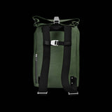 Brooks Pickwick roll-top backpack with laptop sleeve, designed for urban cycling and commuting, featuring sturdy accessories and adjustable straps.